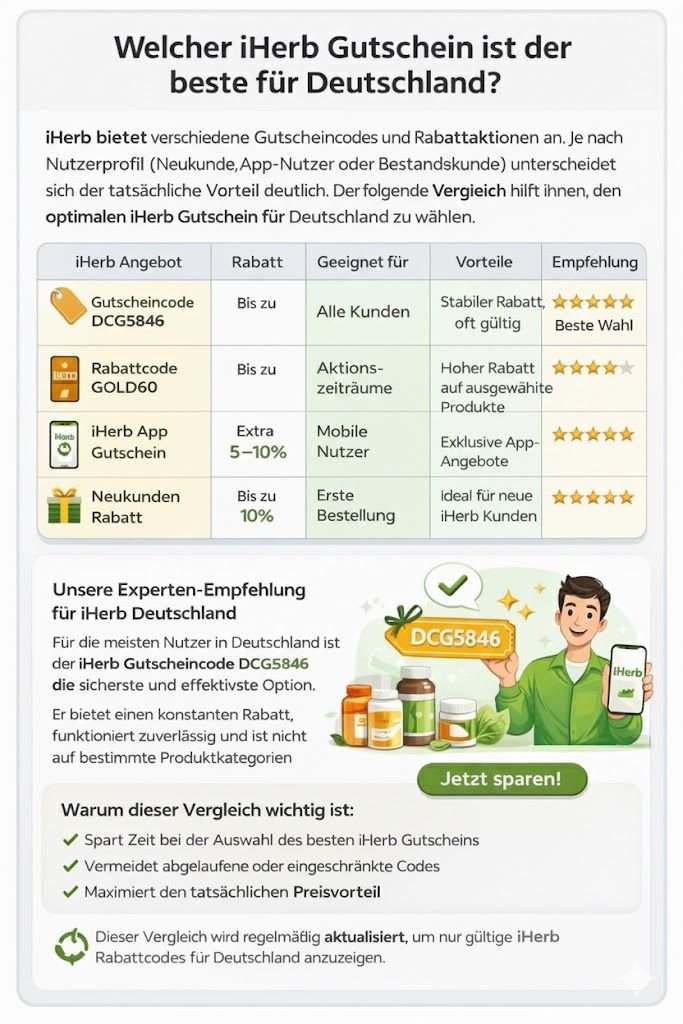 iHerb Gutschein Deutschland 2026 mit Gutscheincode DCG5846 – sicher sparen bei iHerb